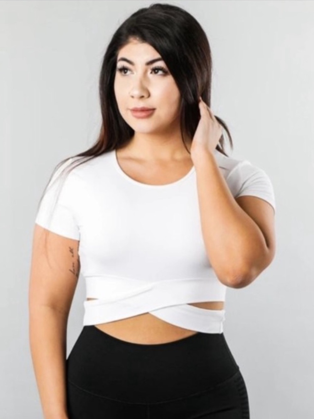 NWOT Alphalete white cropped wrap tee with ties $68 - Large - $25